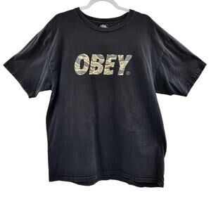 OBEY Classic Black & Camo Graphic T-Shirt 100% Cotton Short-Sleeve Men's Size XL